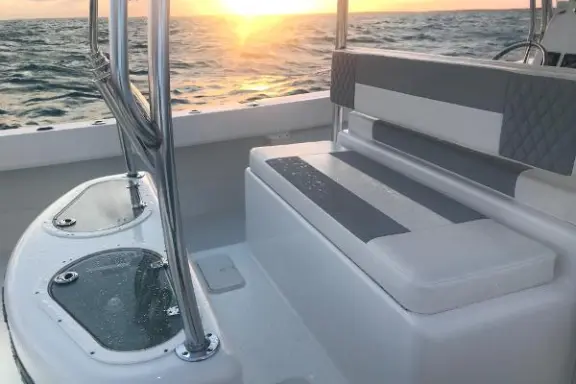 a boat that is sitting in front of a window