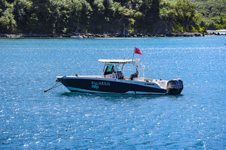 Seas the Day Charters USVI M/V Aquarius moored on St. John