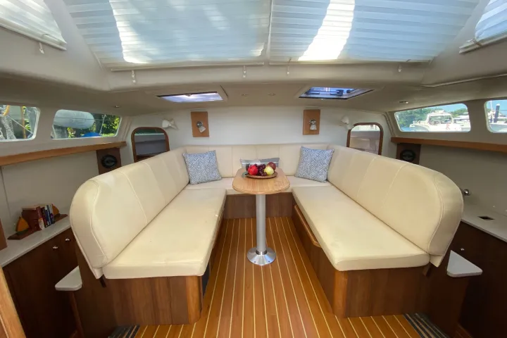 a room filled with furniture and a large window