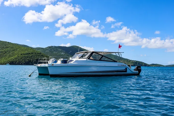 Seas the Day Charters USVI M/V Hydra moored on St. John