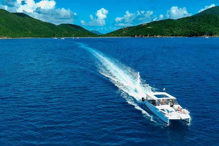 Seas the Day Charters USVI M/V Hydra leaving St. John