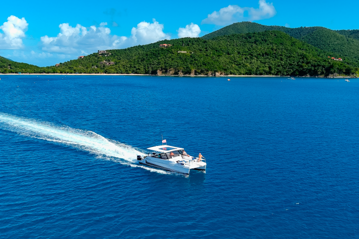 Seas the Day Charters USVI M/V Hydra with view of St. John