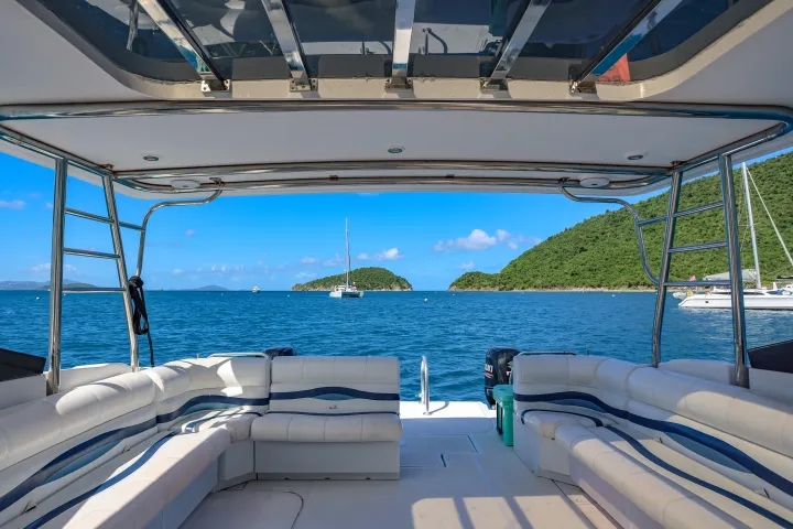 Shaded bench seating of Seas the Day Charters USVI M/V Hydra