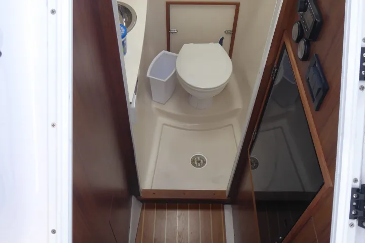 a wooden door in a room