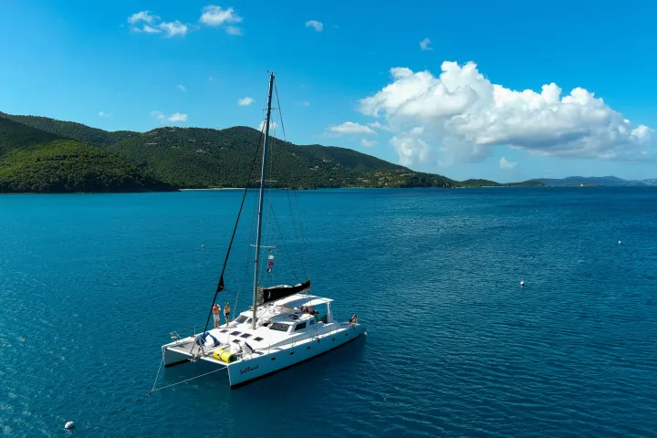 Seas the Day Charters USVI S/Y Leviathan moored on St. John