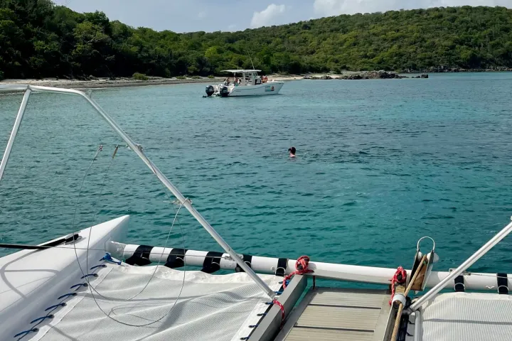 Bow nets of Seas the Day USVI private powerboat rental MV Island Flyer at St. John USVI