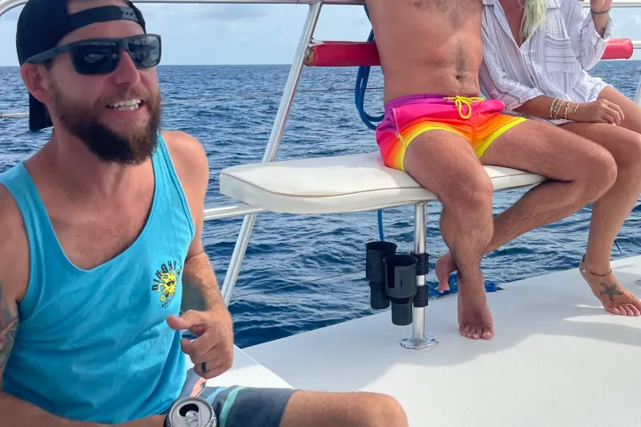 3 Seas the Day Charters USVI guests on a private power catamaran aboard MV Island Flyer