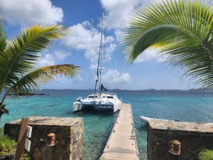 Seas the Day Charters vessel SY Sirena docked at Lovango Resort + Beach Club