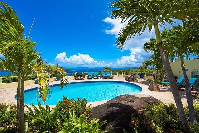 Pool at Magens Hideaway on St. Thomas overlooking nearby cays