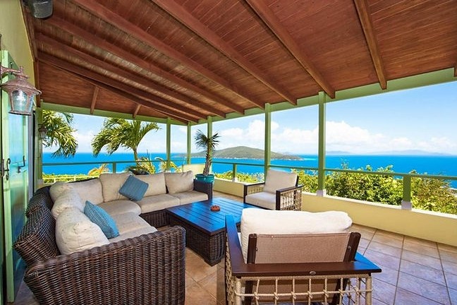Patio of Magens Hideaway on St. Thomas overlooking nearby cays